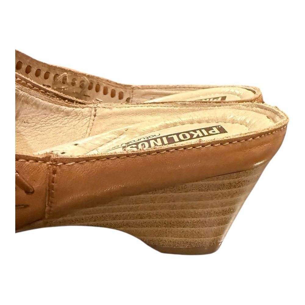 Pikolinos Leather Mule Clogs Brown Perforated Heeled Slip On EU 38 - Picture 11 of 11